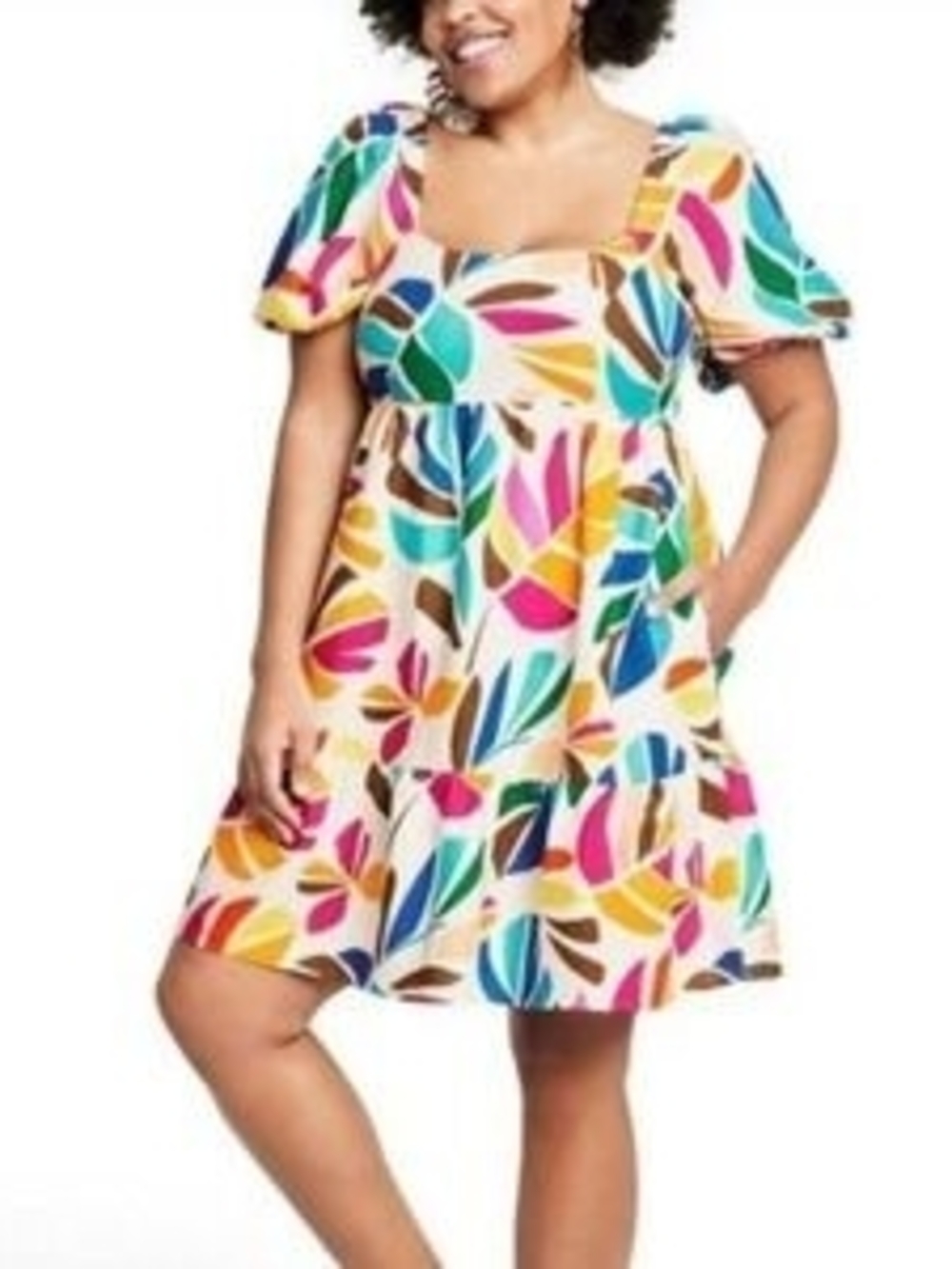 Multicolor Leaf Print Mini Dress - Picture 3 of 7